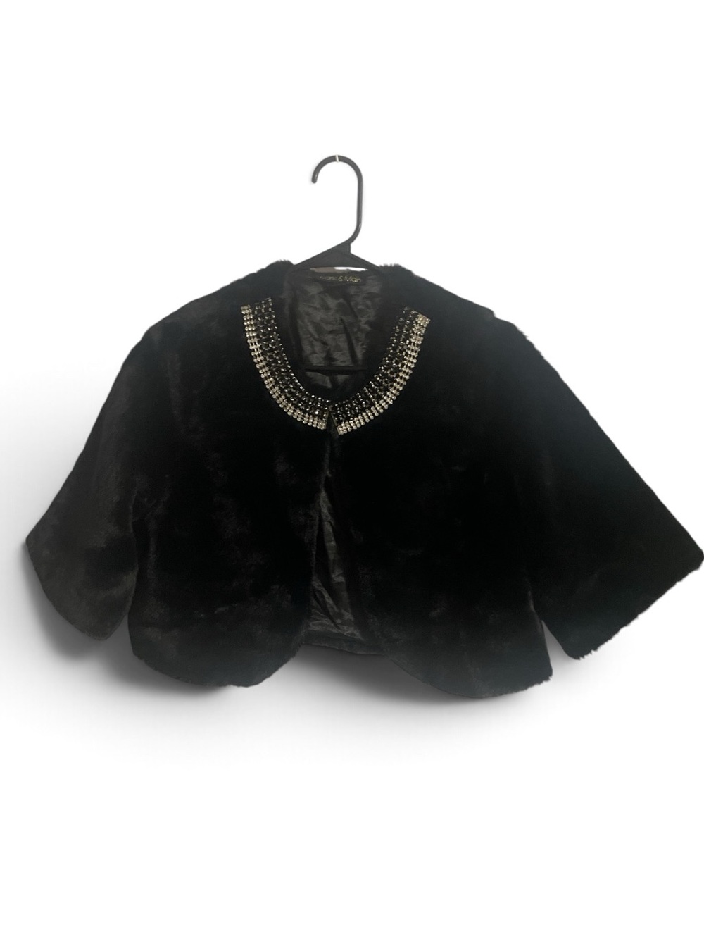 Park & Main Black Jewel Embellished Faux Fur Bolero Jacket Top